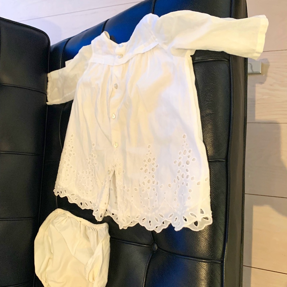 Bonpoint White Cotton Summer Dress Baby Set w/Bloomer Long Sleeve